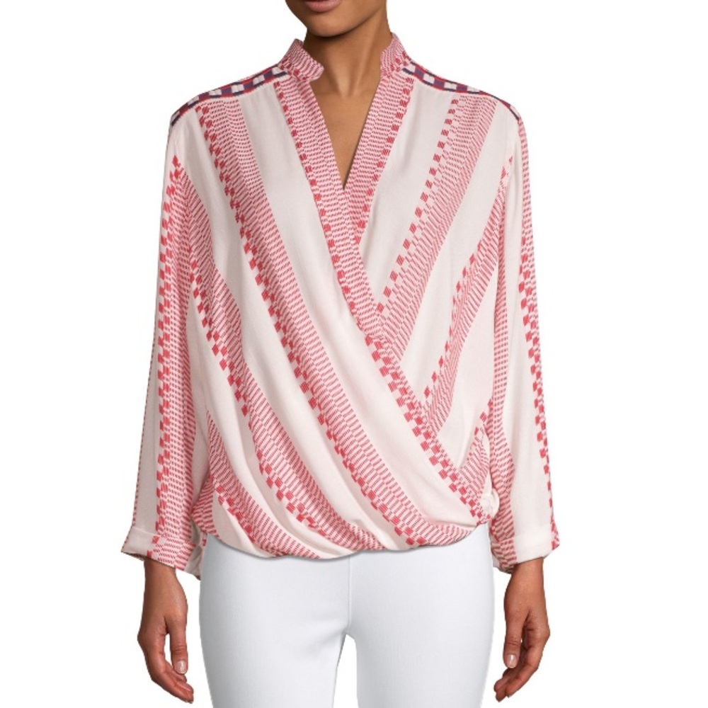 Creme Fraiche Women's Boho Embroidered Wrap Blouse Size M